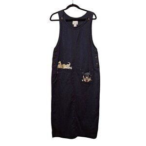 Teacher Navy Button-Side Apron Dress With Noahs Ark Embroidery Womens Christophe